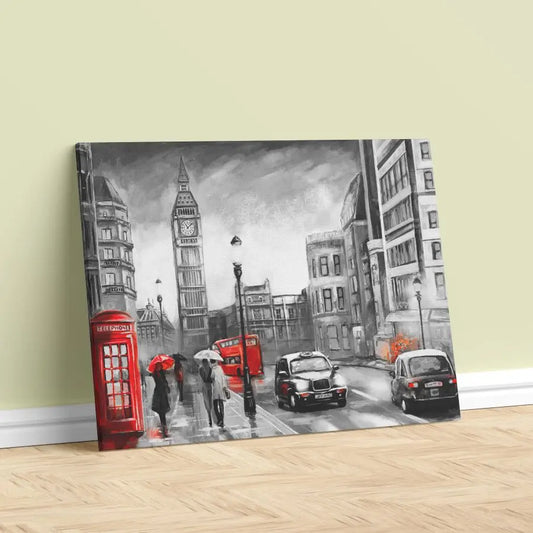Cuadro Decorativo Londres en Negro, Blanco y Rojo